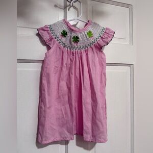 3T Smocked Girls St. Patrick’s Day Dress Pink Bow Shamrock Short Sleeve Holiday